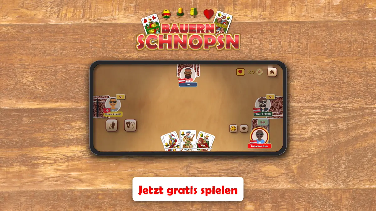 Négyszemélyes játék a Bauernschnopsn alkalmazásban